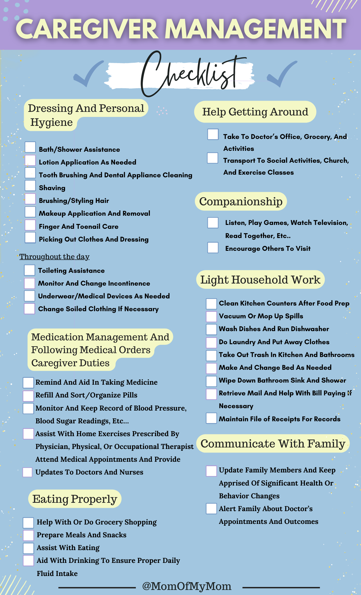 Caregiver Duties Checklist!